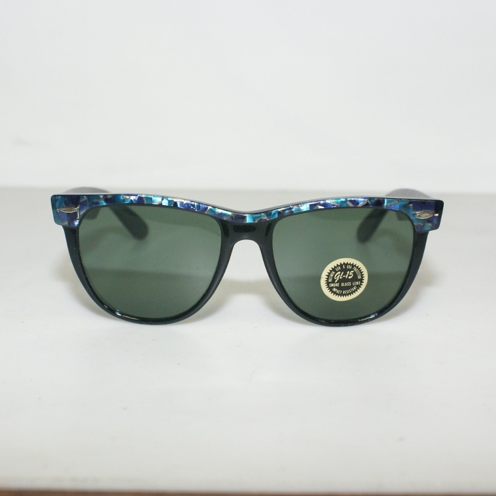 NWT Vintage 80's Large Blues Bros II Designer Sunglasses (Black/Blue)